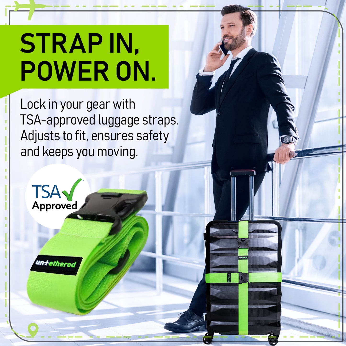 Green 4-Pack Luggage Straps