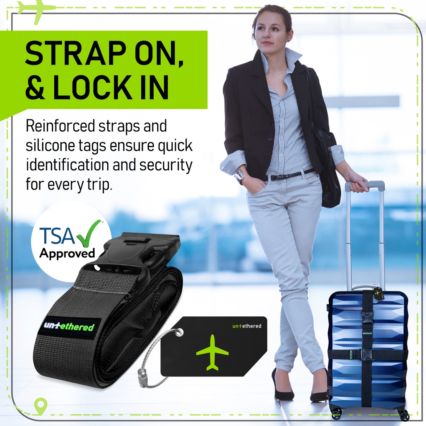 Black 4 Premium Luggage Straps and 4 Silicone Tags