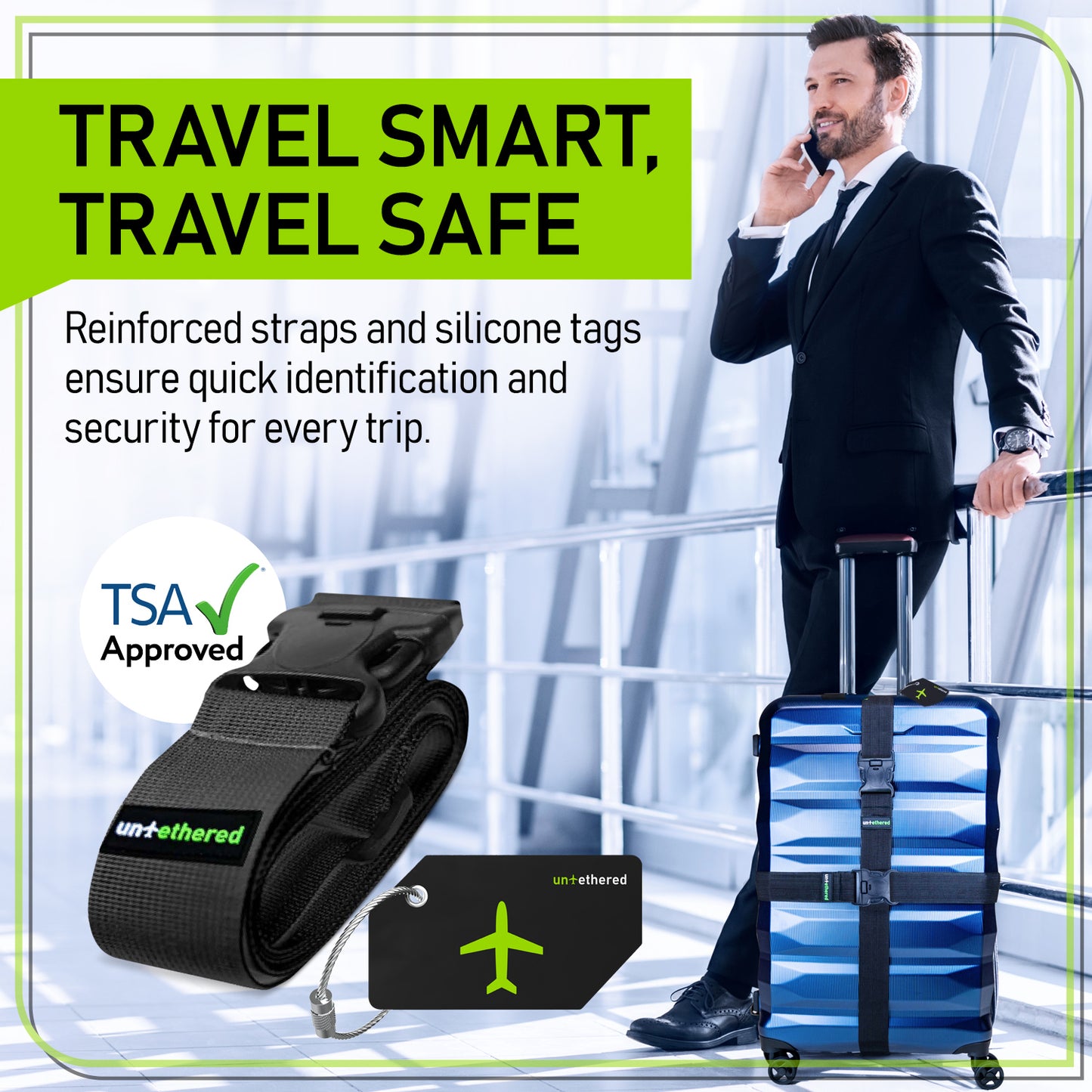 4-Pack Black Luggage Tag and Strap Set
