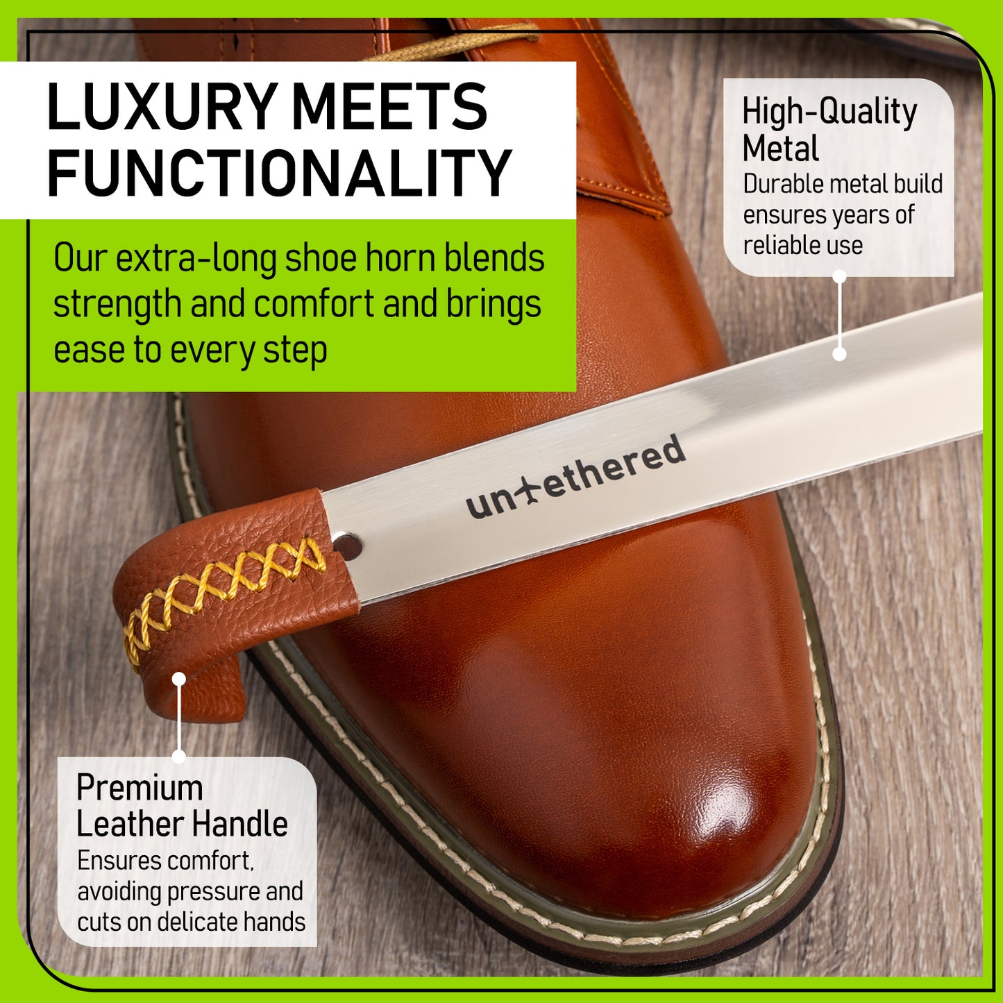 Long Metal Shoe Horn with Leather Handle