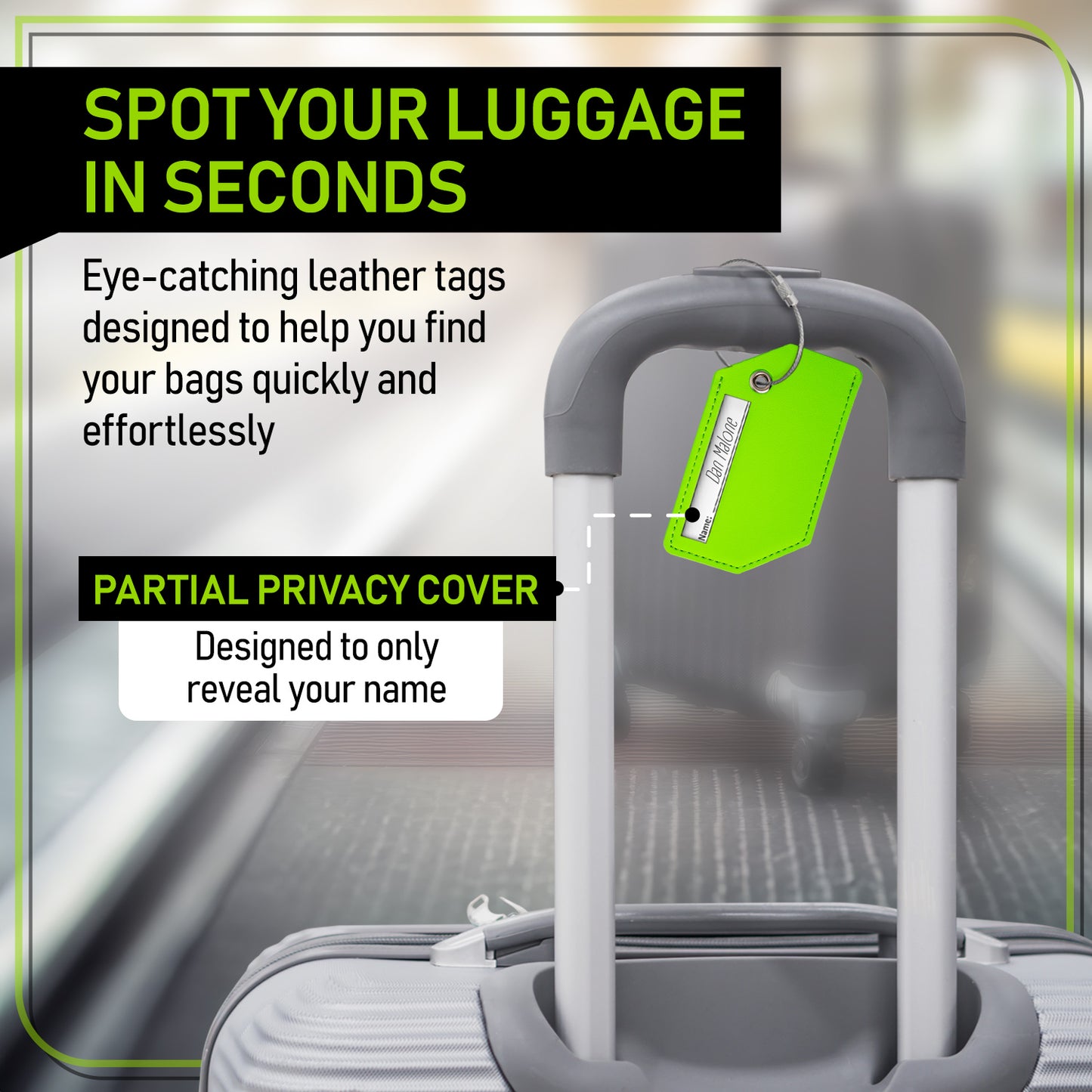 4-Pack Green Leather Luggage Tag Set