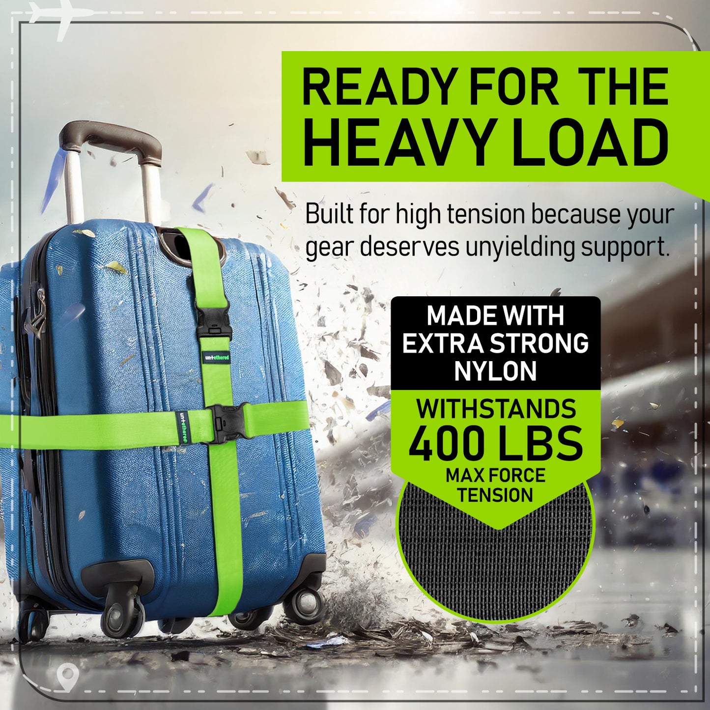 Green 4 Premium Luggage Straps and 4 Silicone Tags