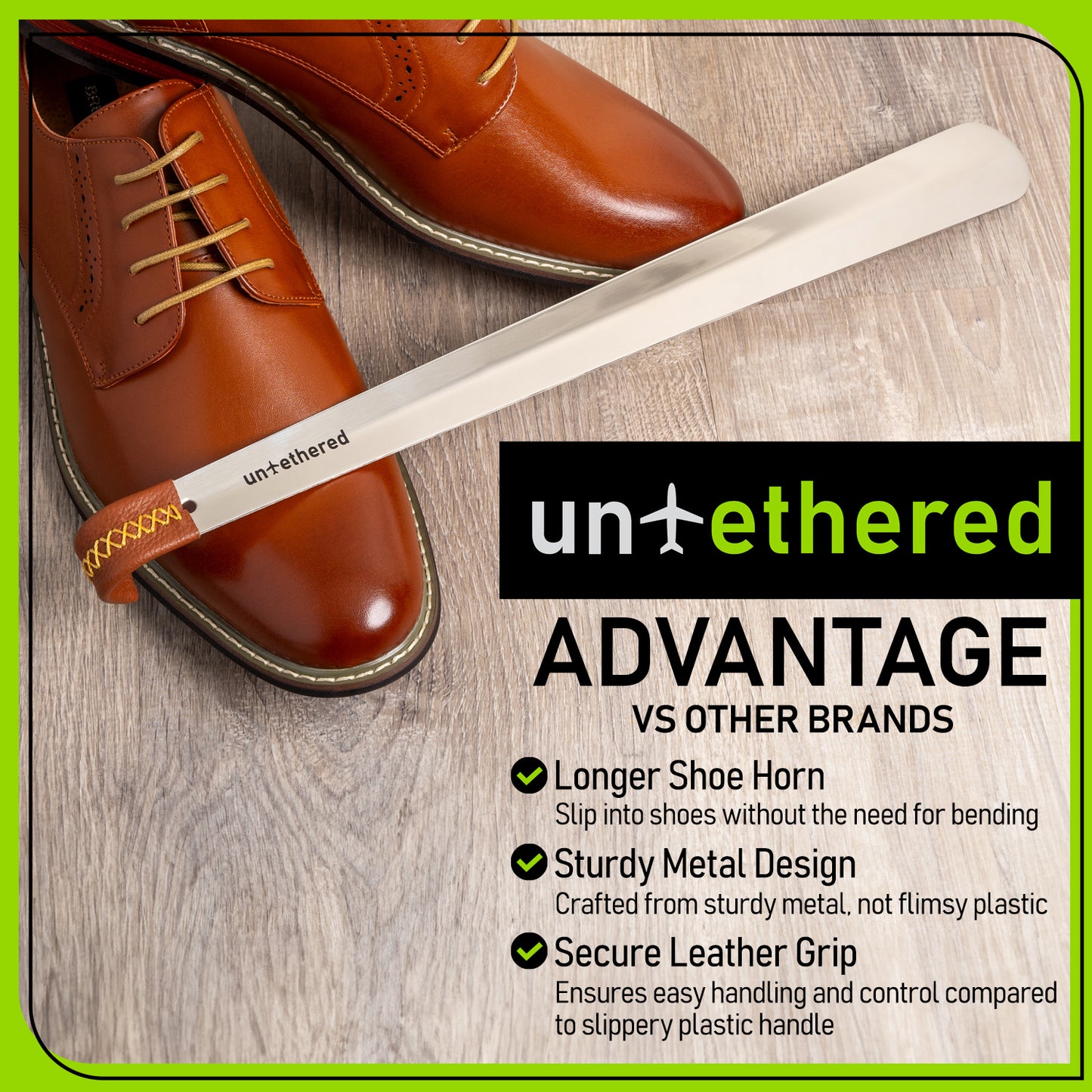 Long Metal Shoe Horn with Leather Handle
