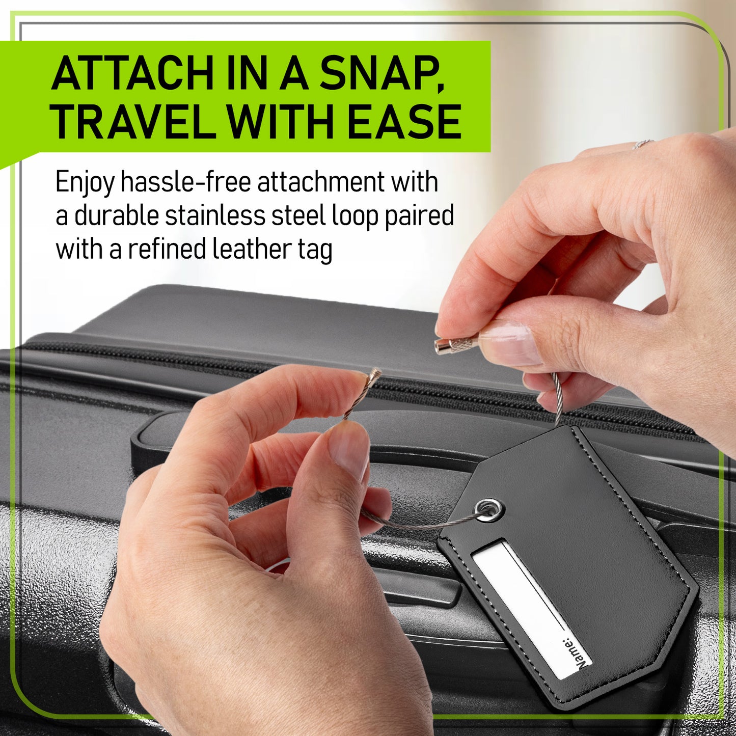 4-Pack Black Leather Luggage Tag Set