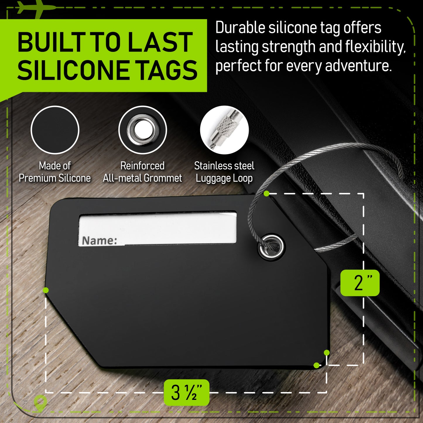 Black 4 Premium Luggage Straps and 4 Silicone Tags