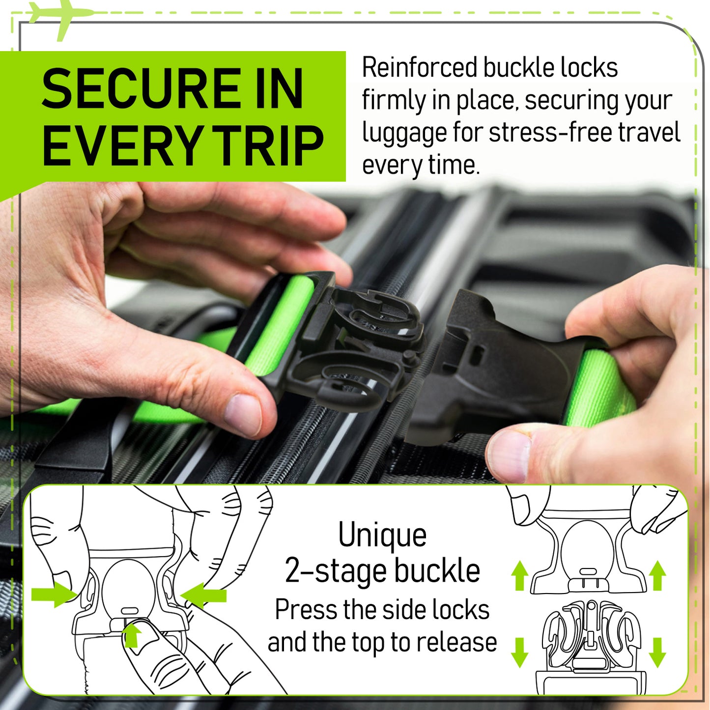 Green 4 Premium Luggage Straps and 4 Silicone Tags