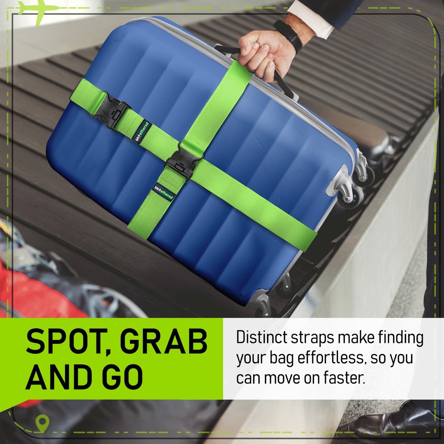 Green 4-Pack Luggage Straps