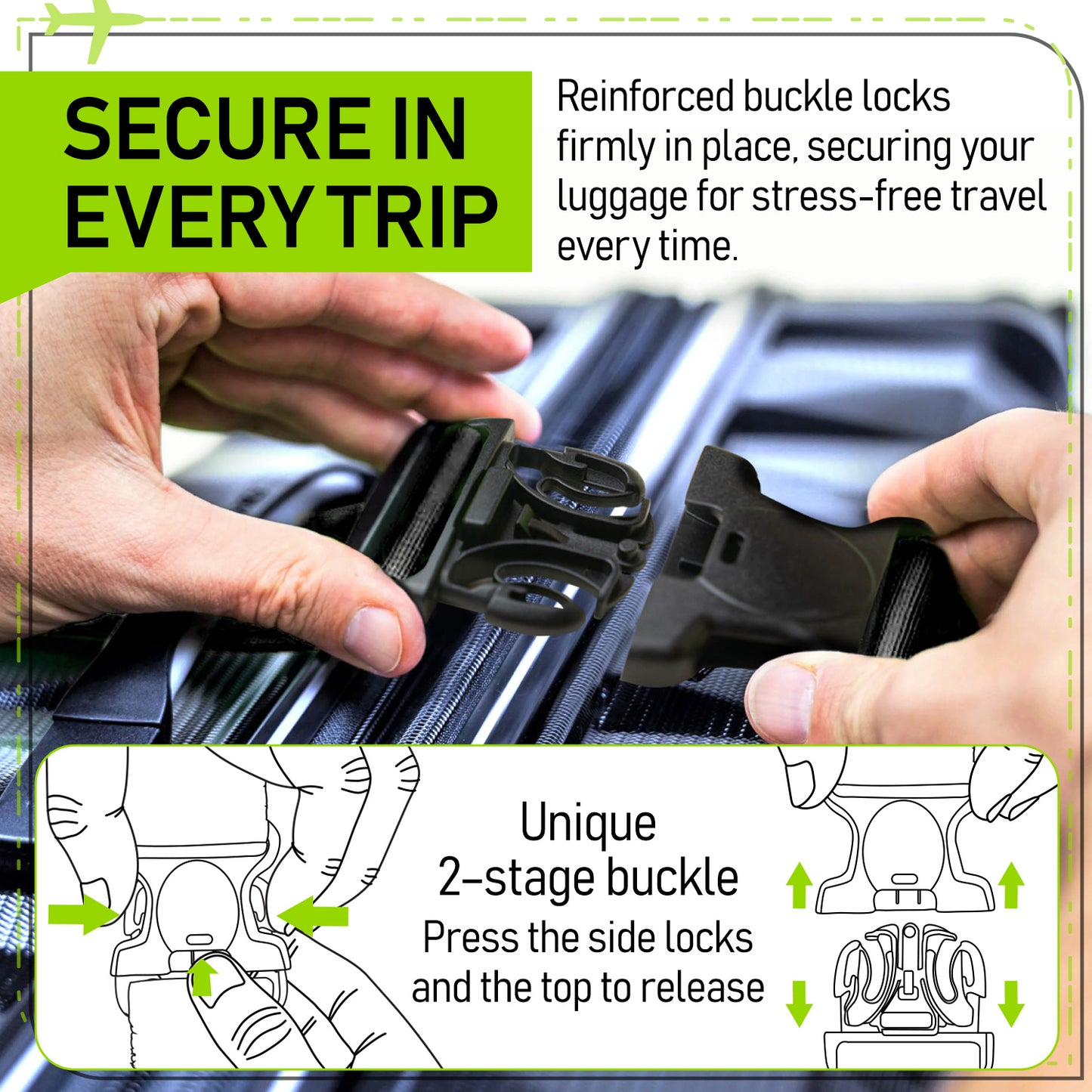 Black 4 Premium Luggage Straps and 4 Silicone Tags