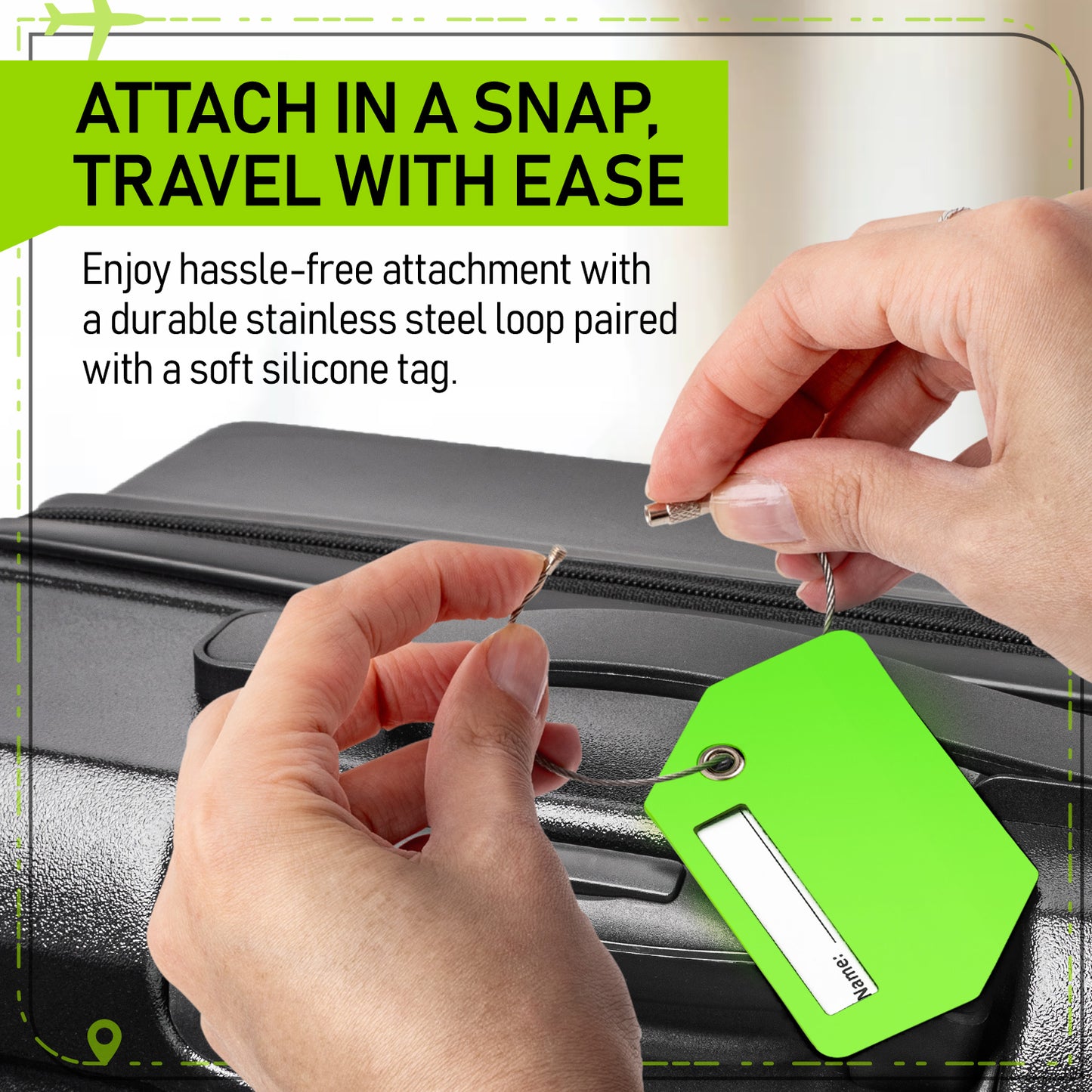 Green 4 Premium Luggage Straps and 4 Silicone Tags