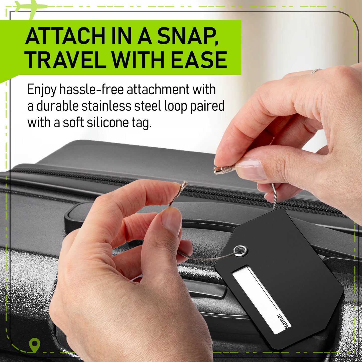 Black 4 Premium Luggage Straps and 4 Silicone Tags