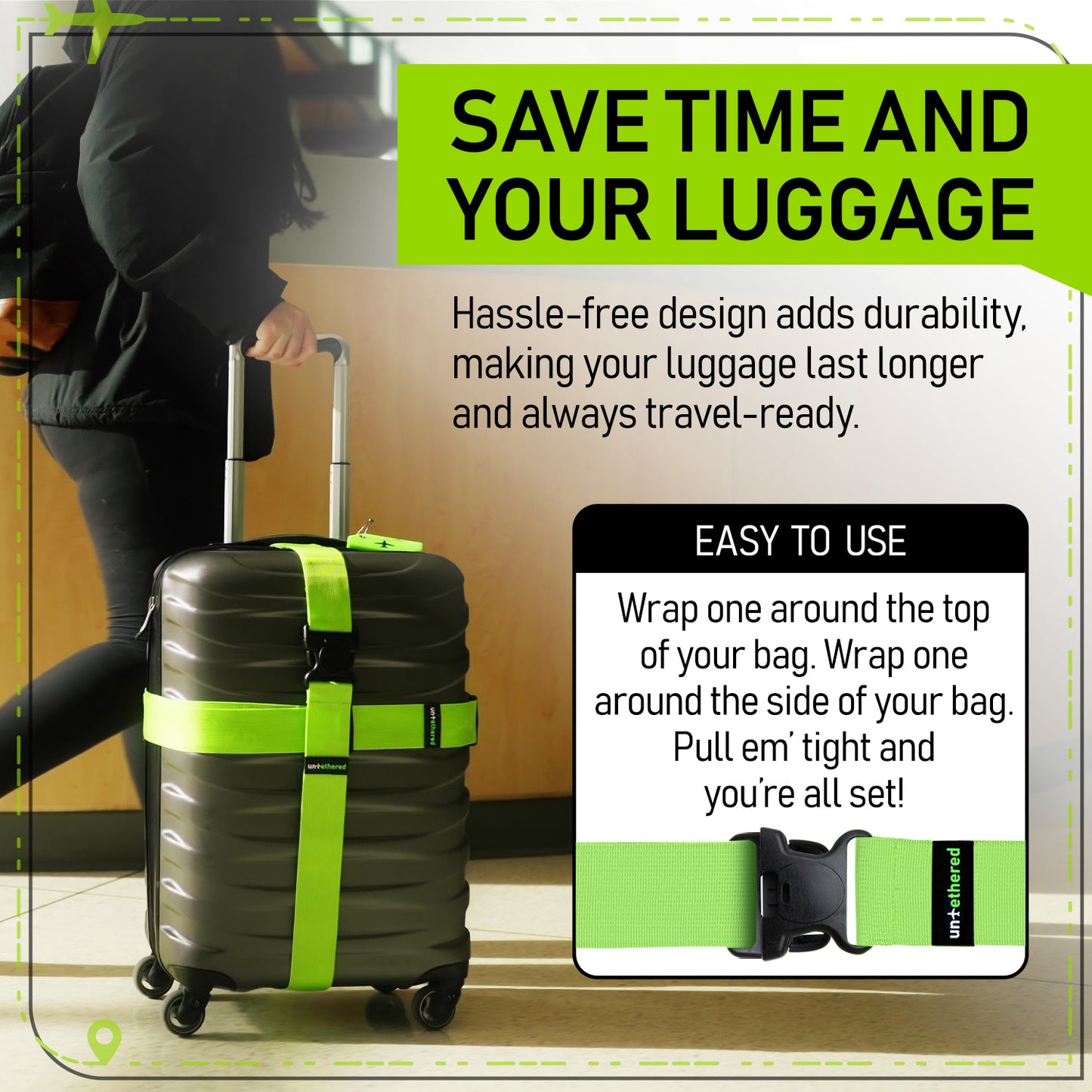 Green 4-Pack Luggage Straps