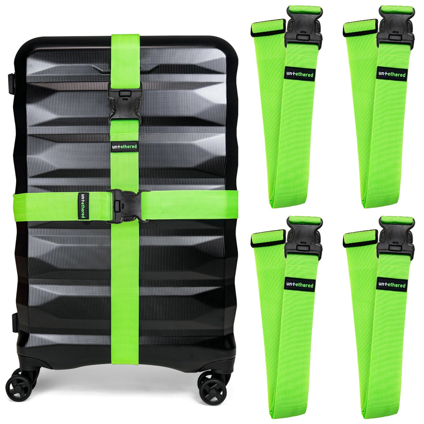 Green 4-Pack Luggage Straps