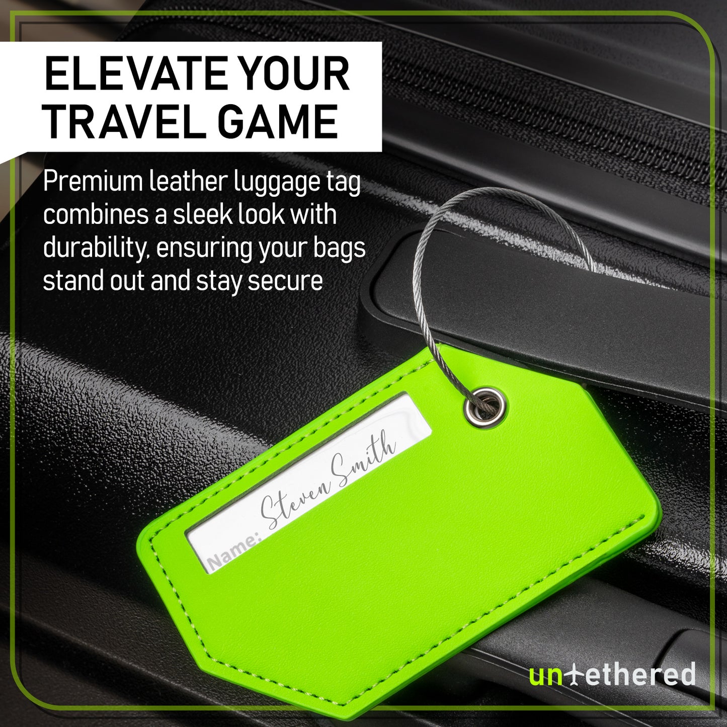 4-Pack Green Leather Luggage Tag Set