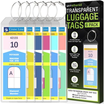 6-Pack Wide Clear Cruise Luggage Tags
