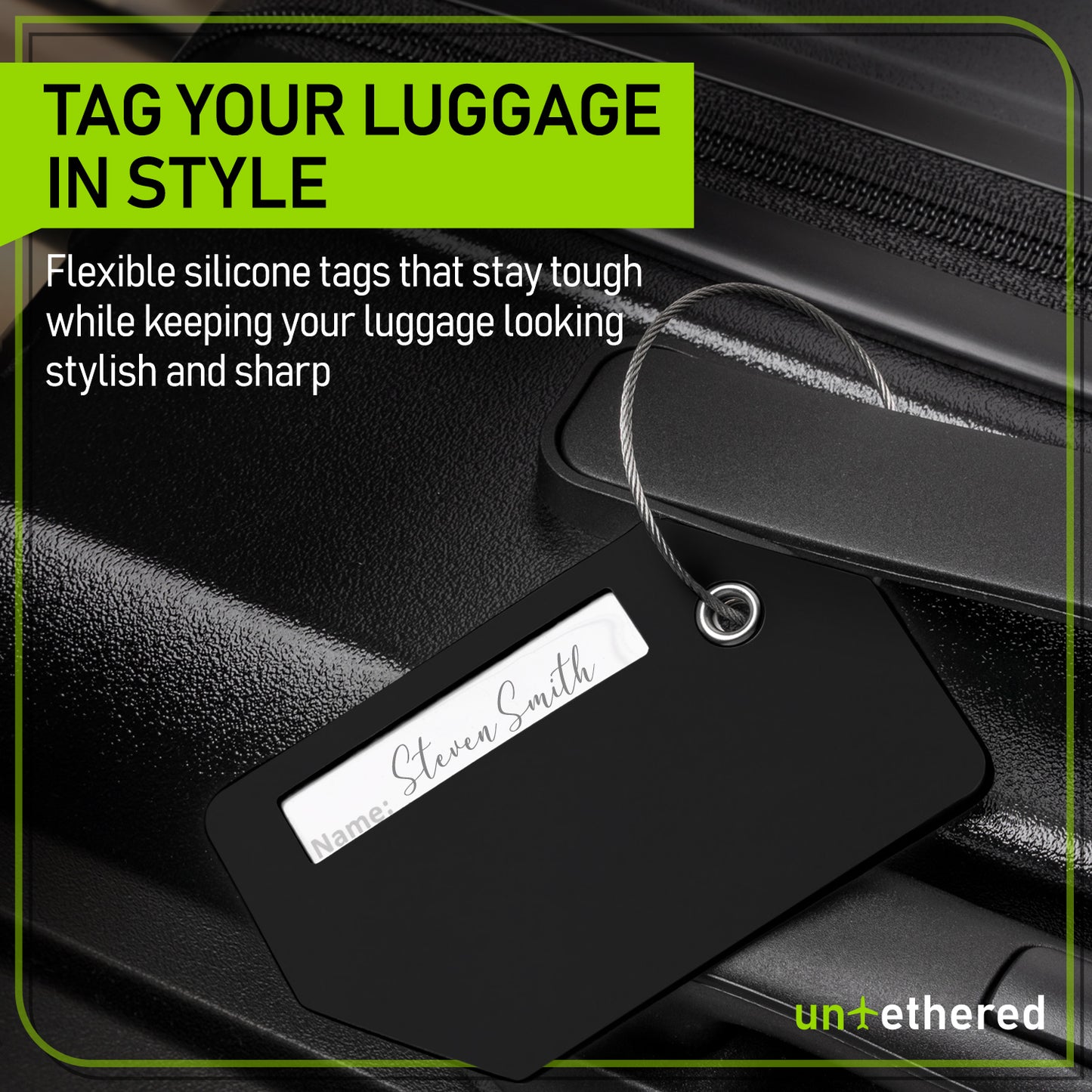 4-Pack Black Silicone Luggage Tag Set