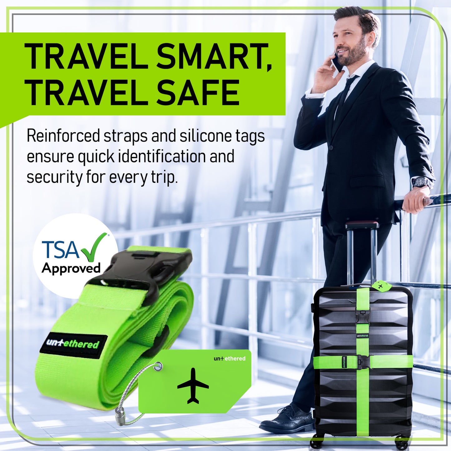 4-Pack Green Luggage Tag and Strap Set