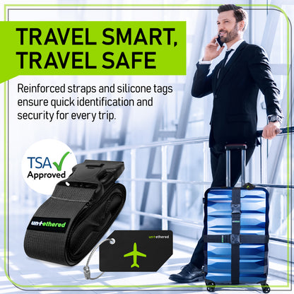 4-Pack Black Luggage Tag and Strap Set