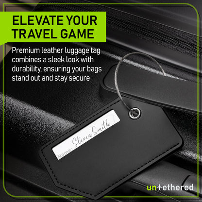 4-Pack Black Leather Luggage Tag Set