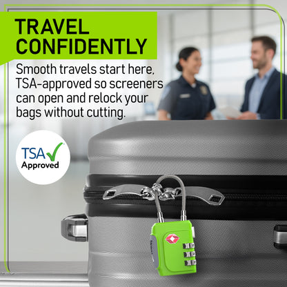 3-Pack Green TSA-Approved Luggage Locks