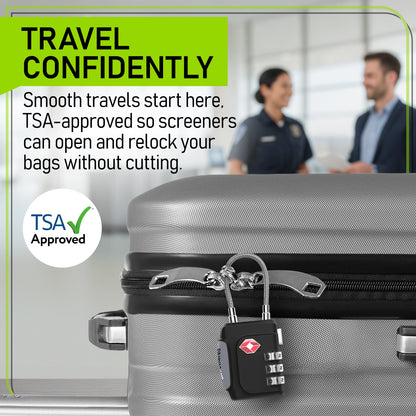 3-Pack Black TSA-Approved Luggage Locks