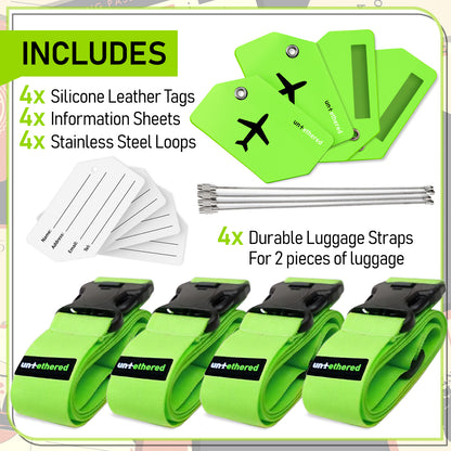 4-Pack Green Luggage Tag and Strap Set