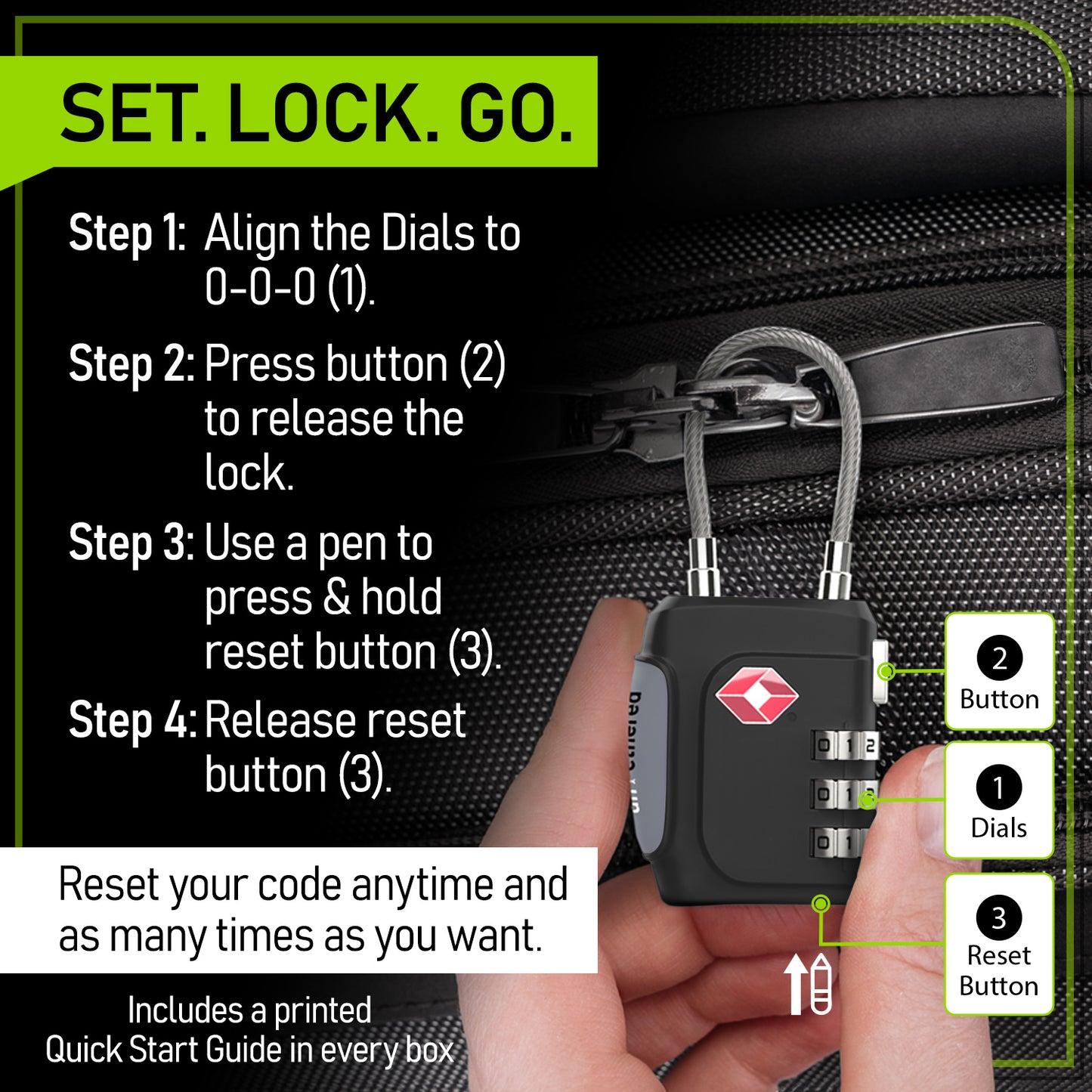 3-Pack Black TSA-Approved Luggage Locks
