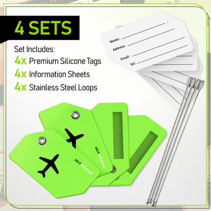 4-Pack Green Silicone Luggage Tag Set