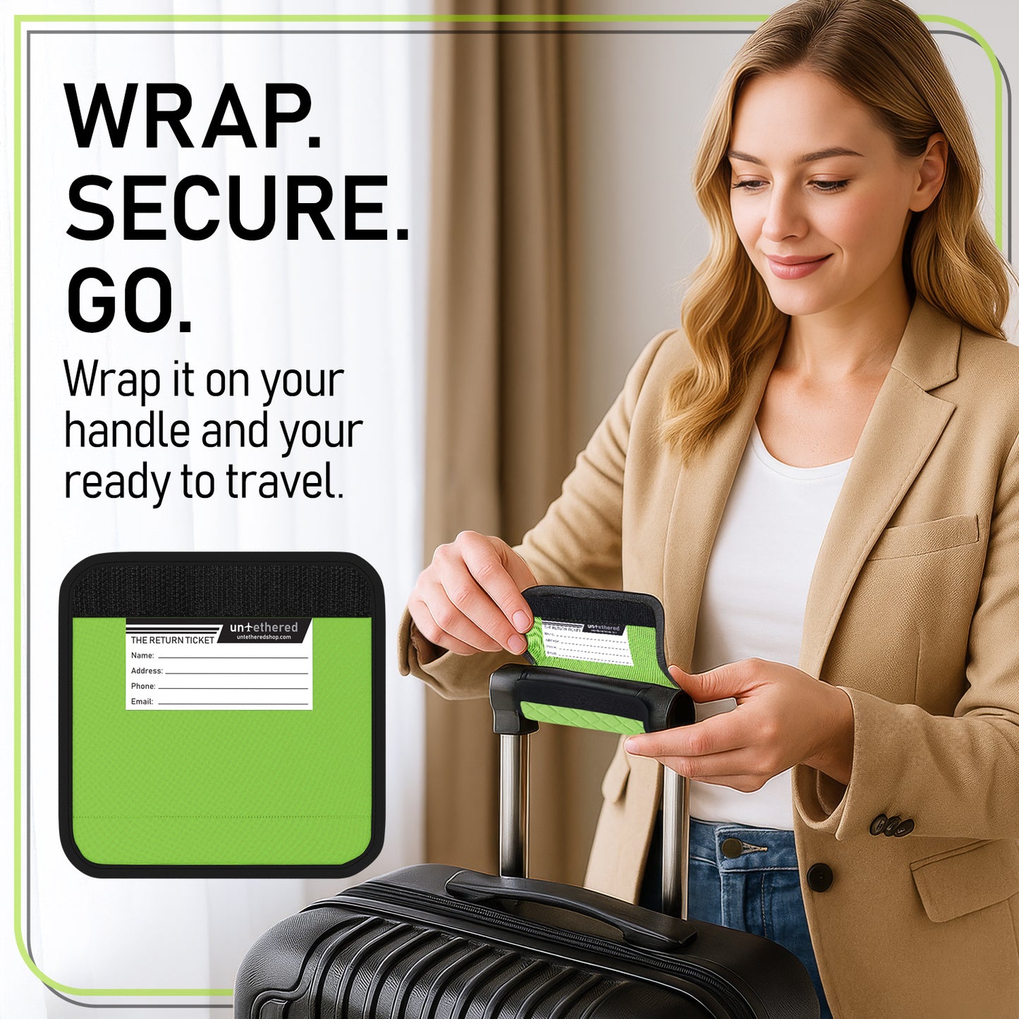 4-Pack Green Padded Luggage Handle Wraps