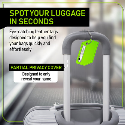 4-Pack Green Leather Luggage Tag Set
