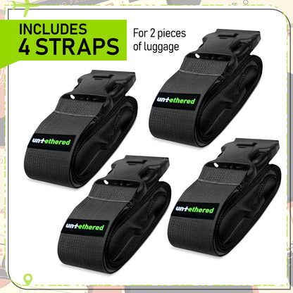 Black 4-Pack Luggage Straps