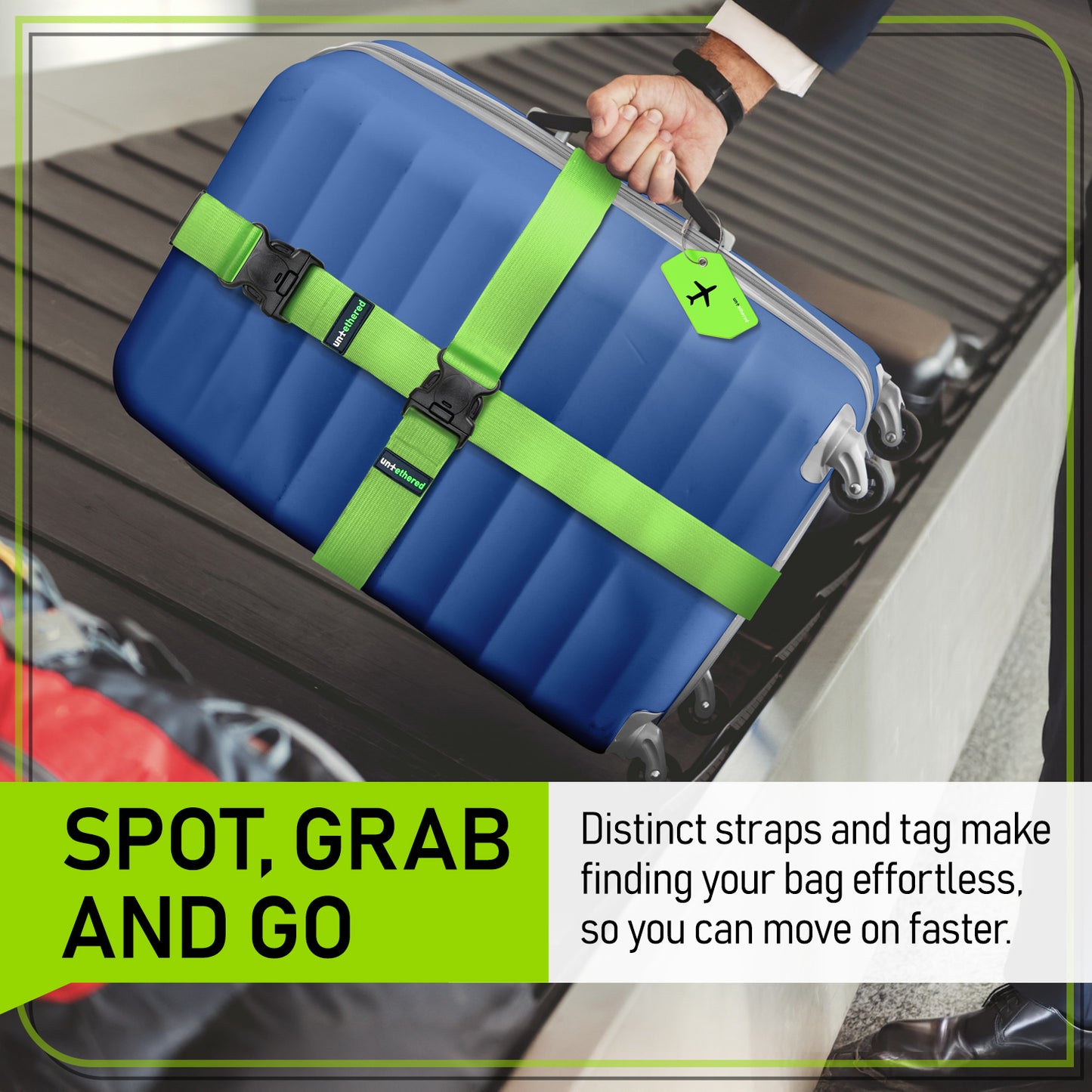 4-Pack Green Luggage Tag and Strap Set