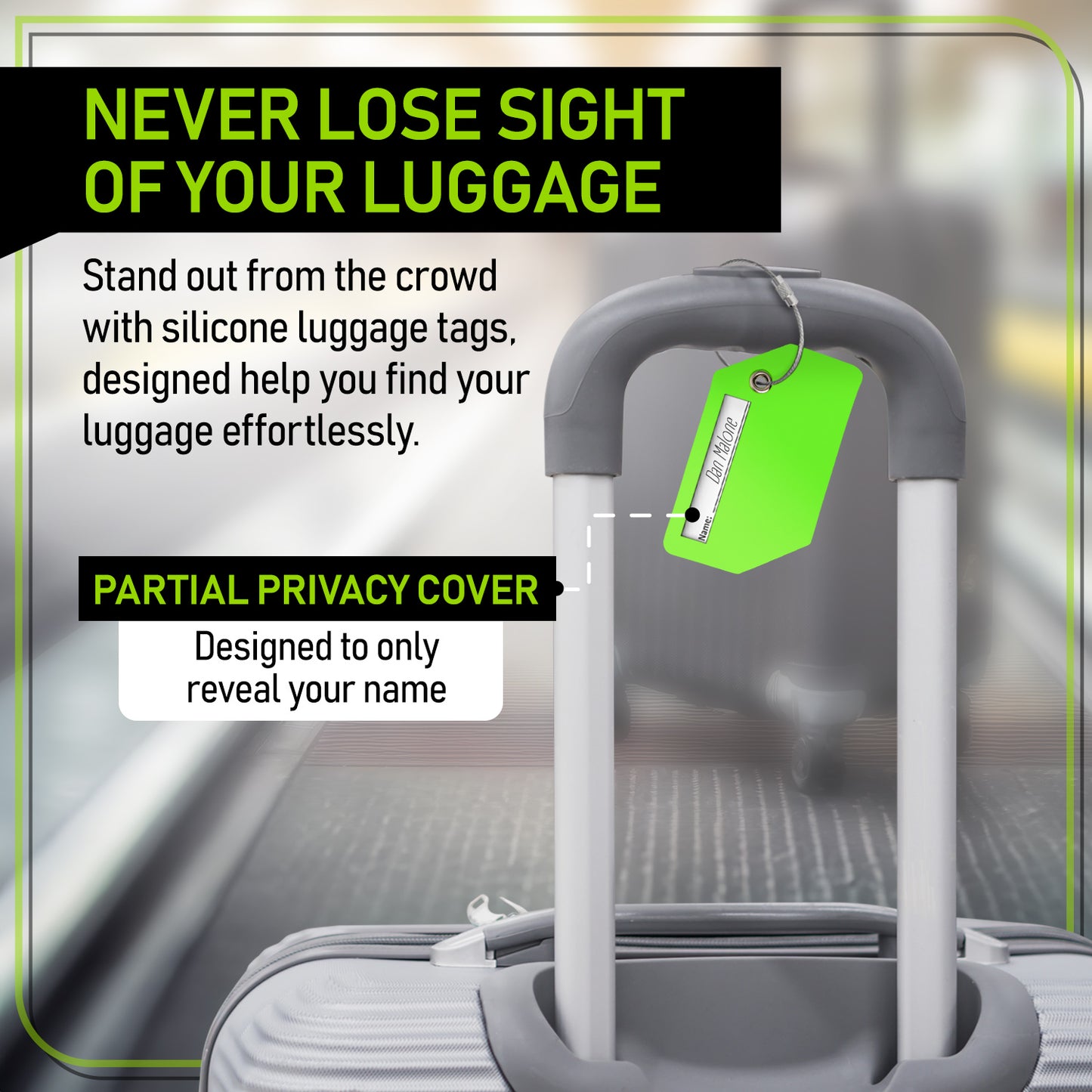4-Pack Green Silicone Luggage Tag Set