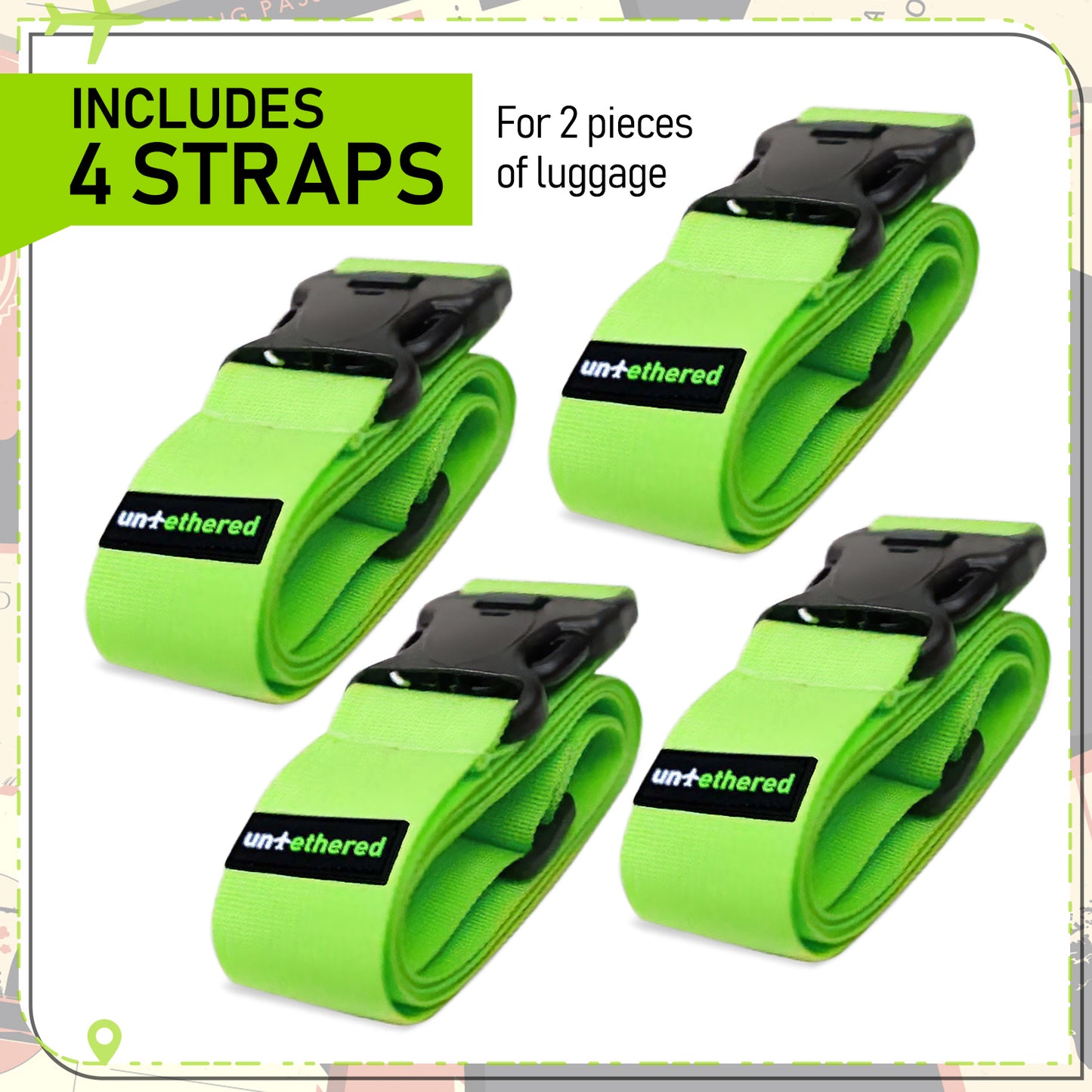 Green 4-Pack Luggage Straps