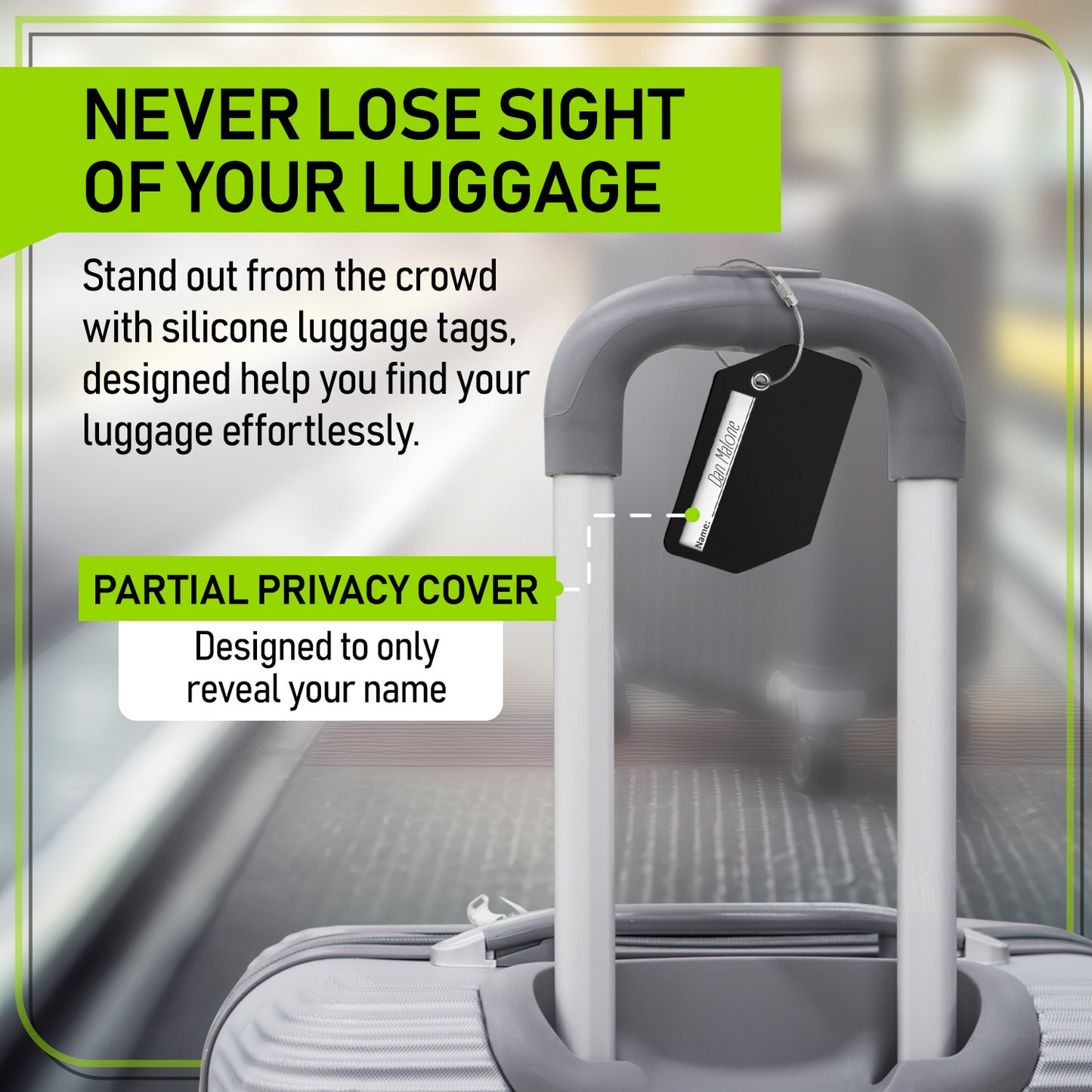 4-Pack Black Silicone Luggage Tag Set