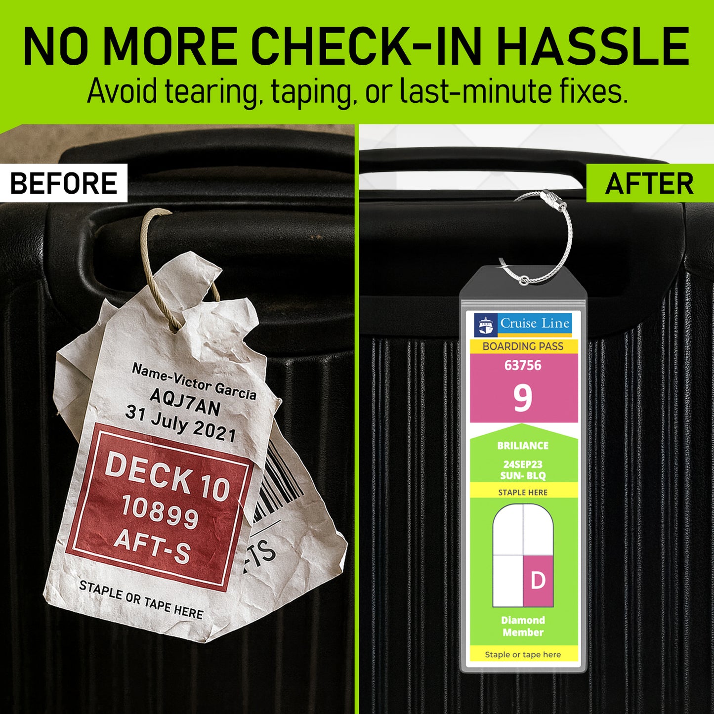 6-Pack Wide Clear Cruise Luggage Tags