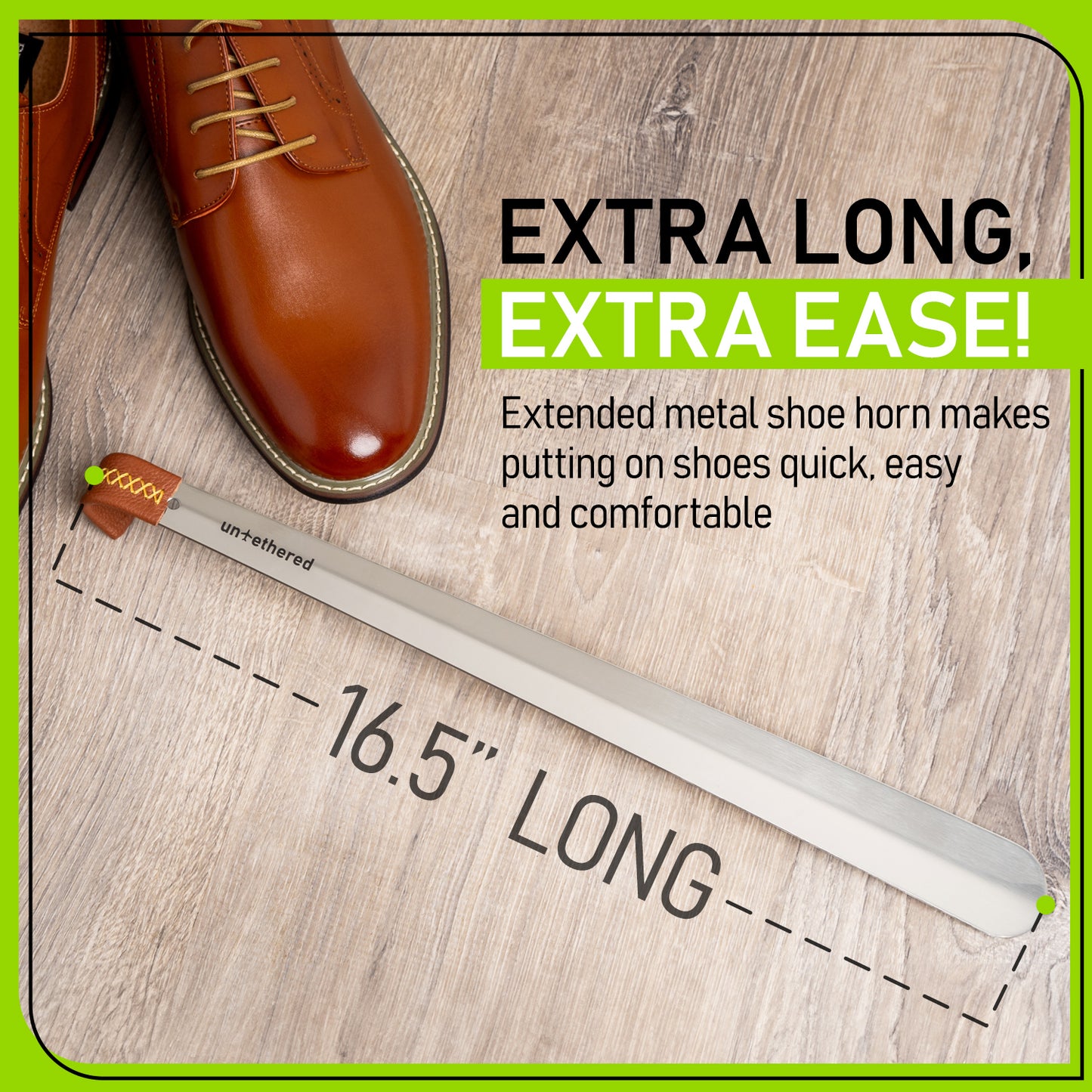 Long Metal Shoe Horn with Leather Handle
