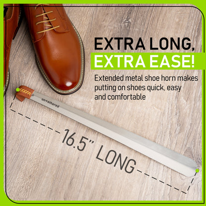 Long Metal Shoe Horn with Leather Handle