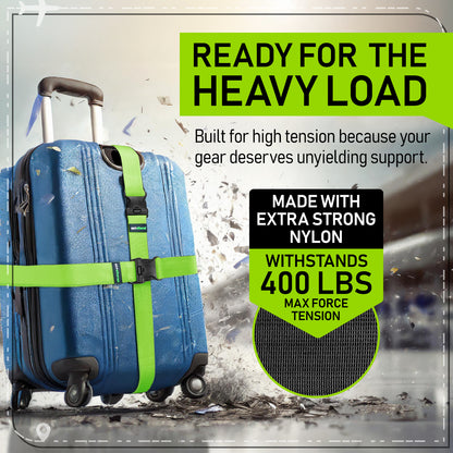 Green 4 Premium Luggage Straps and 4 Silicone Tags