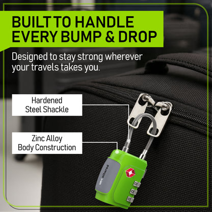 3-Pack Green TSA-Approved Luggage Locks