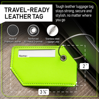 4-Pack Green Leather Luggage Tag Set