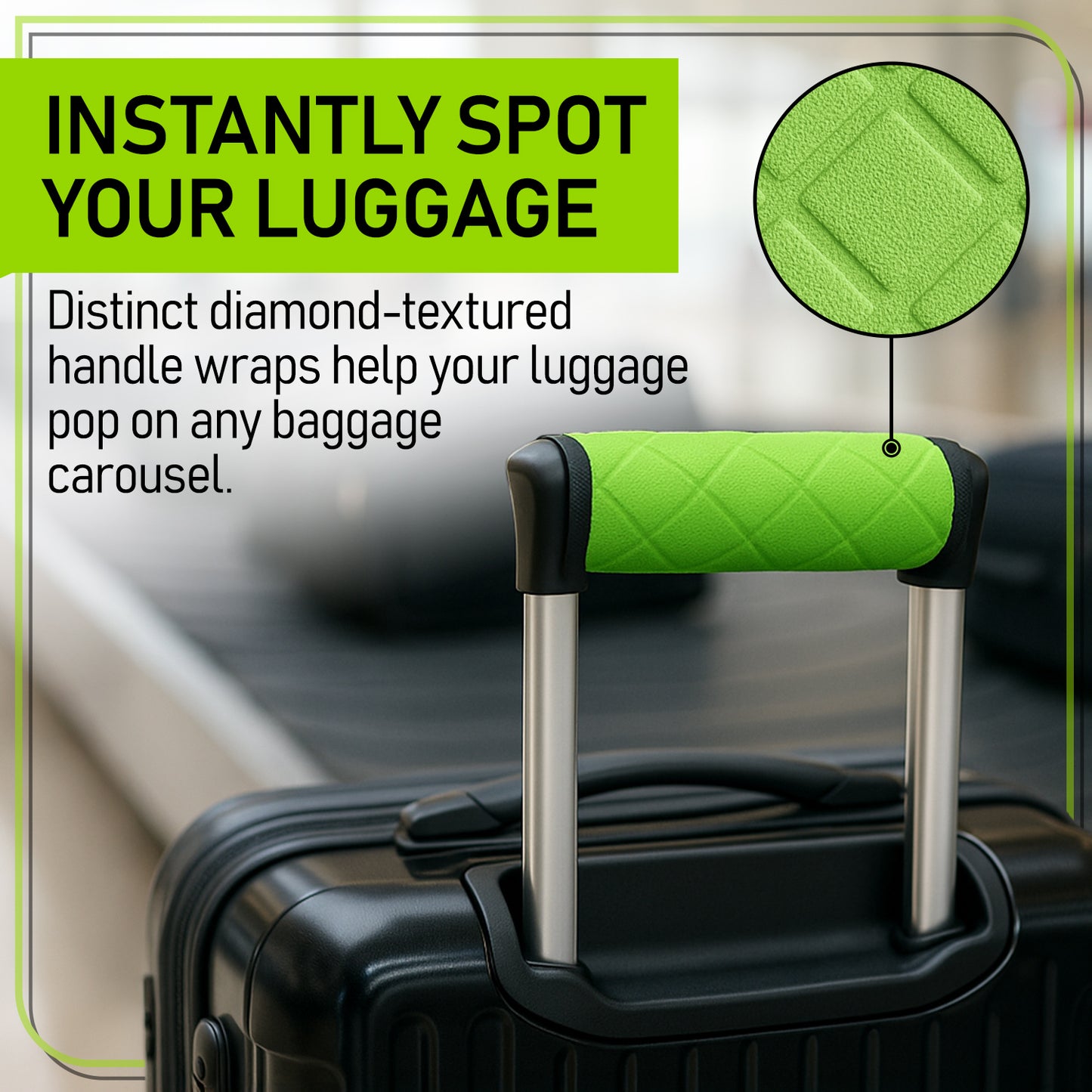 4-Pack Green Padded Luggage Handle Wraps