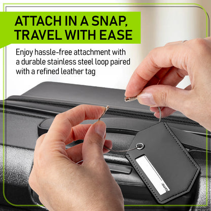4-Pack Black Leather Luggage Tag Set