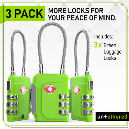 3-Pack Green TSA-Approved Luggage Locks
