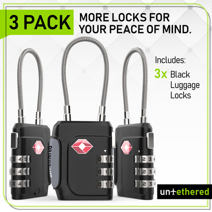 3-Pack Black TSA-Approved Luggage Locks