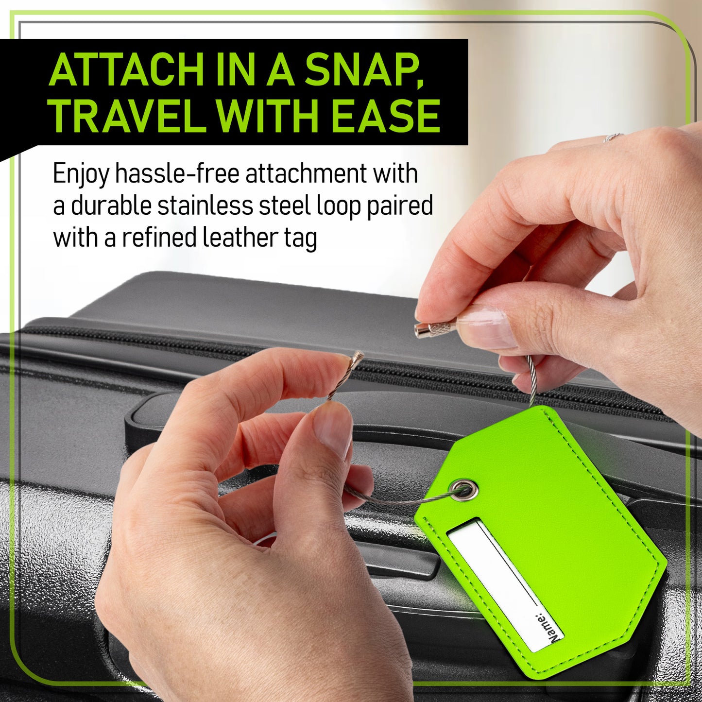 4-Pack Green Leather Luggage Tag Set