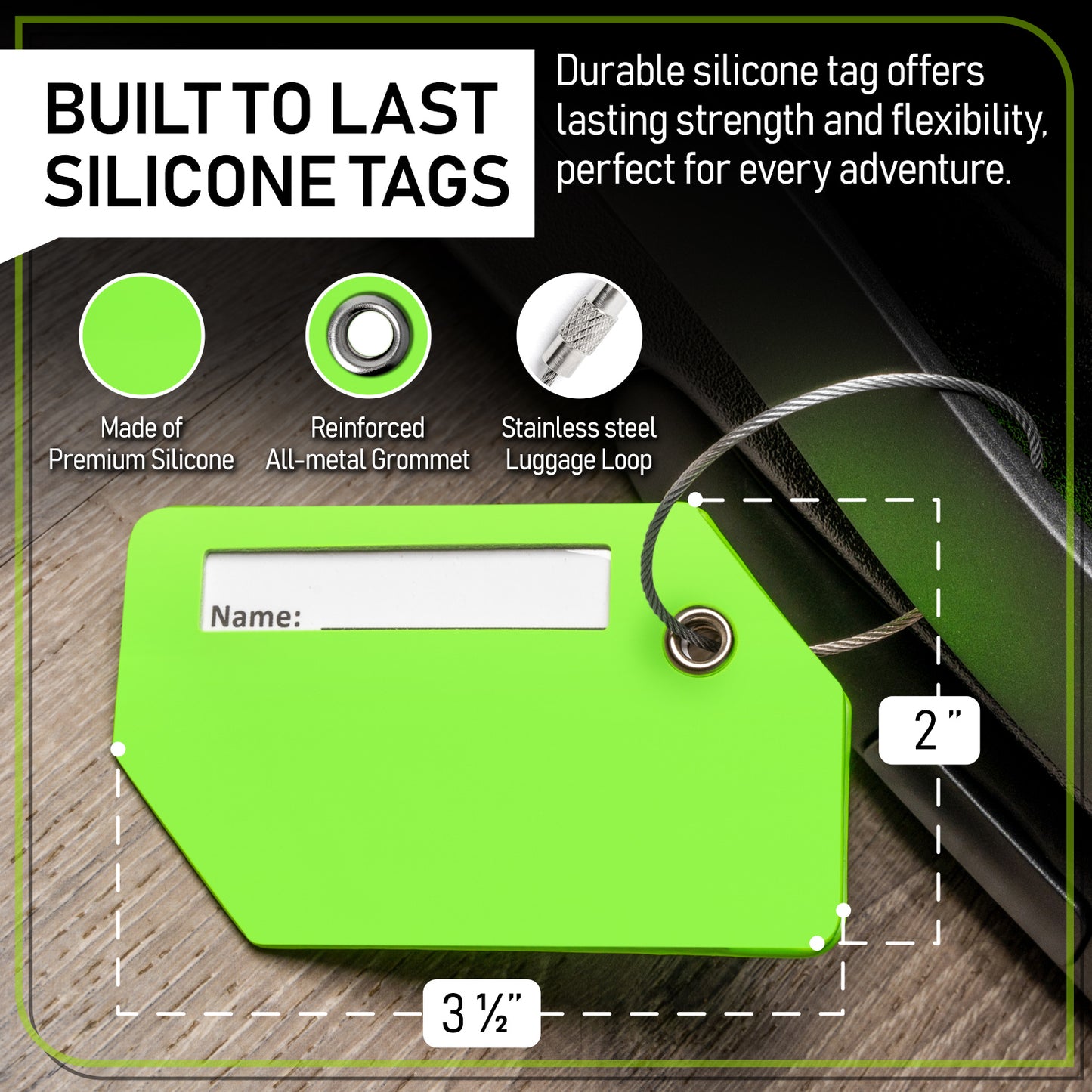 4-Pack Green Luggage Tag and Strap Set