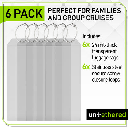 6-Pack Wide Clear Cruise Luggage Tags