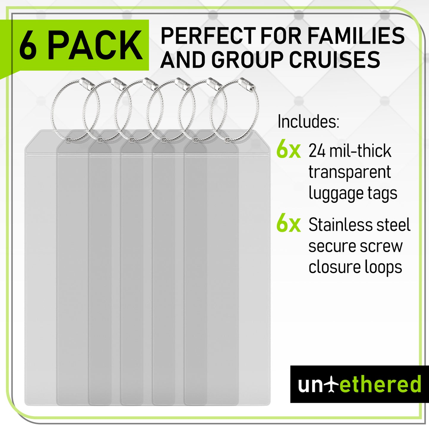 6-Pack Narrow Clear Cruise Luggage Tags