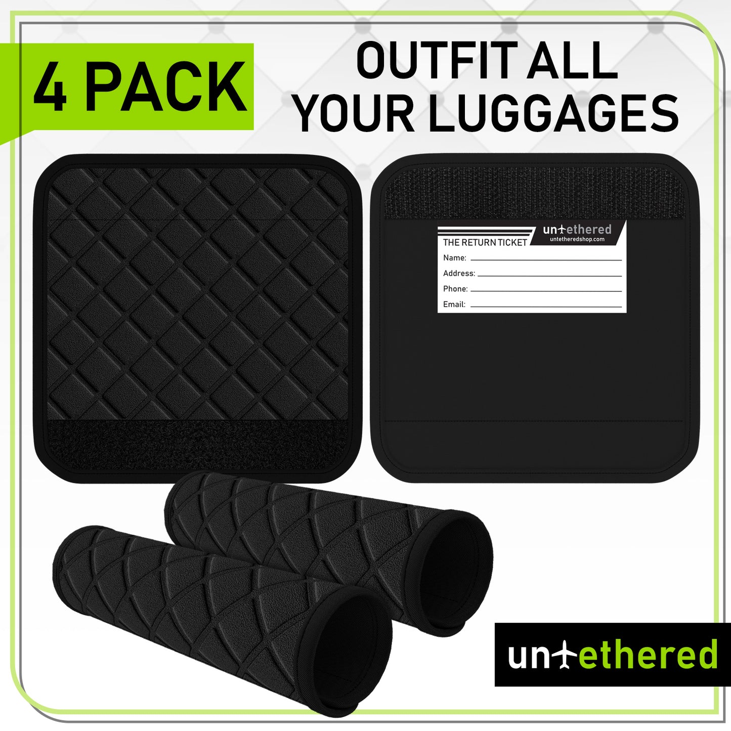 4-Pack Black Padded Luggage Handle Wraps