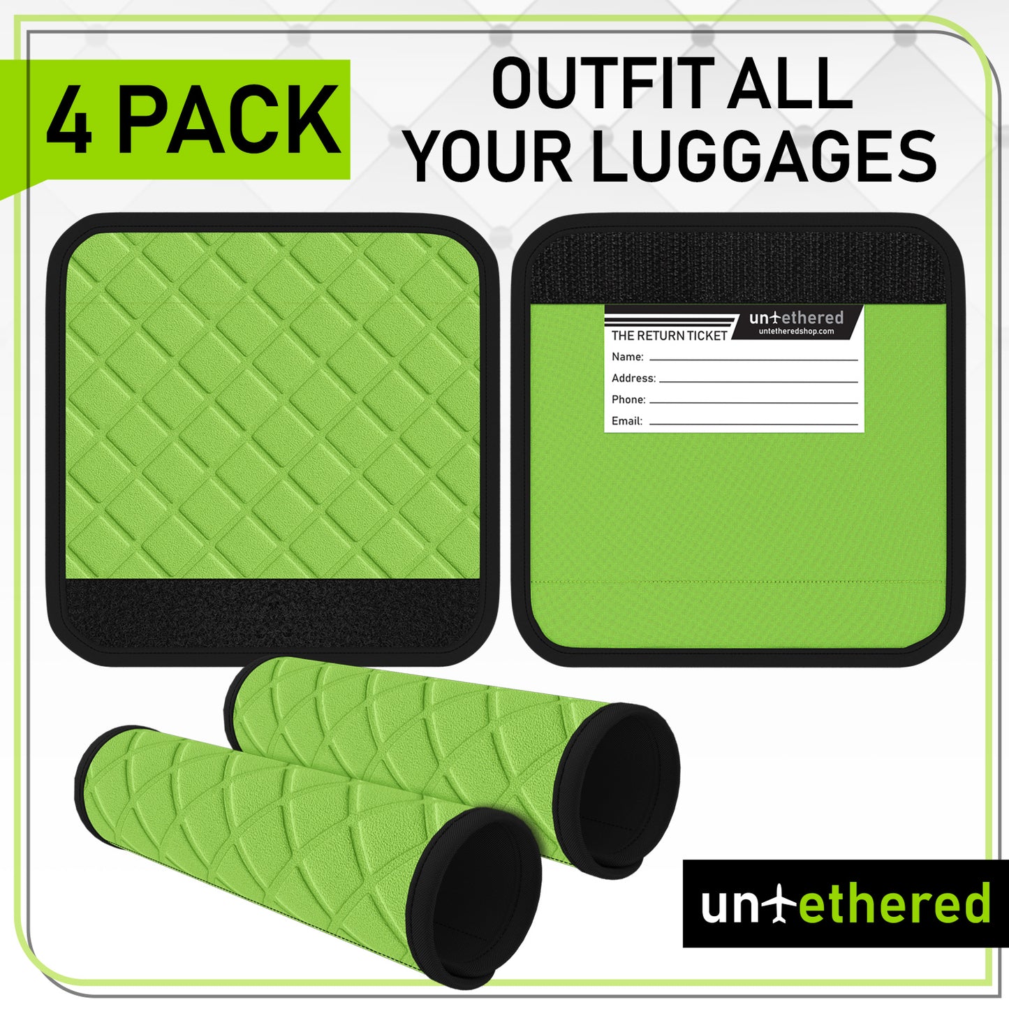 4-Pack Green Padded Luggage Handle Wraps